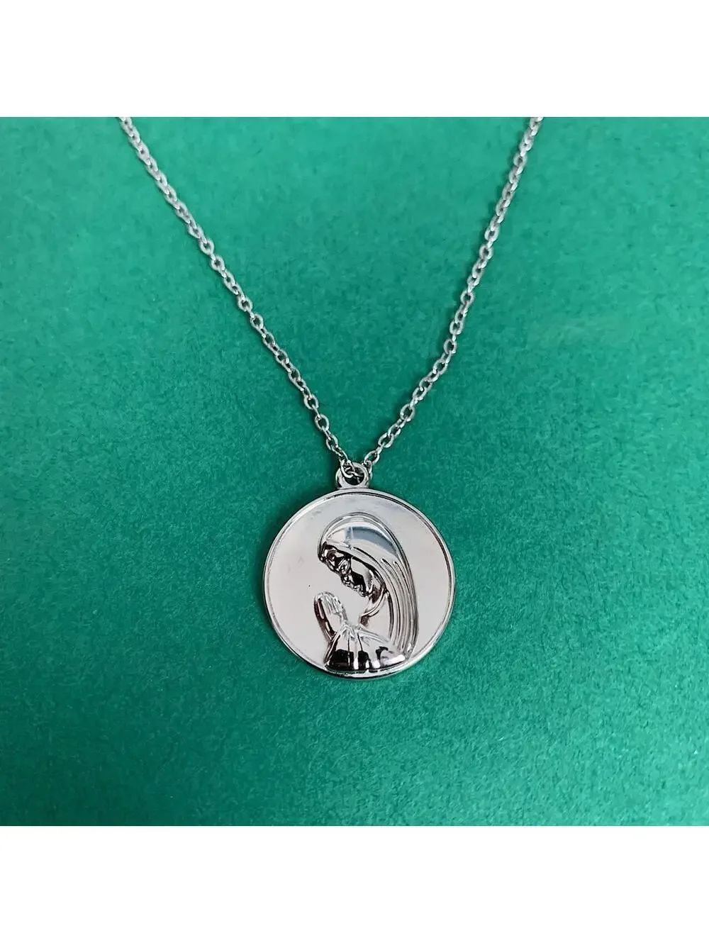 Vintage y2k style Saint Marry Circle pendant silver stainless steel necklace